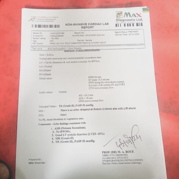 Medical report for heart surgery of Mosammed Ireen
